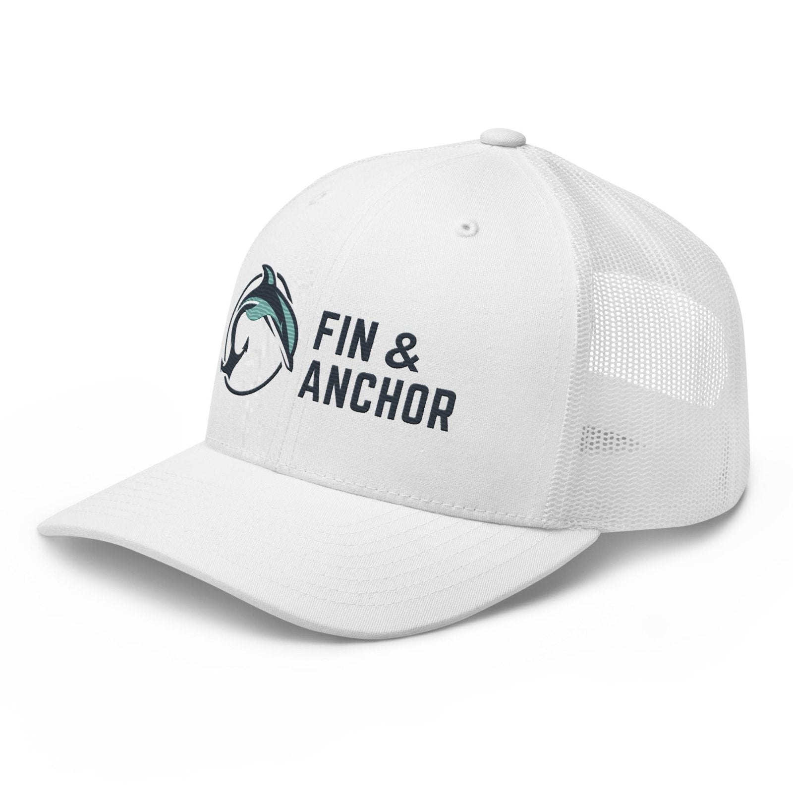 Fin & Anchor Embroidered Retro Trucker Hat - White