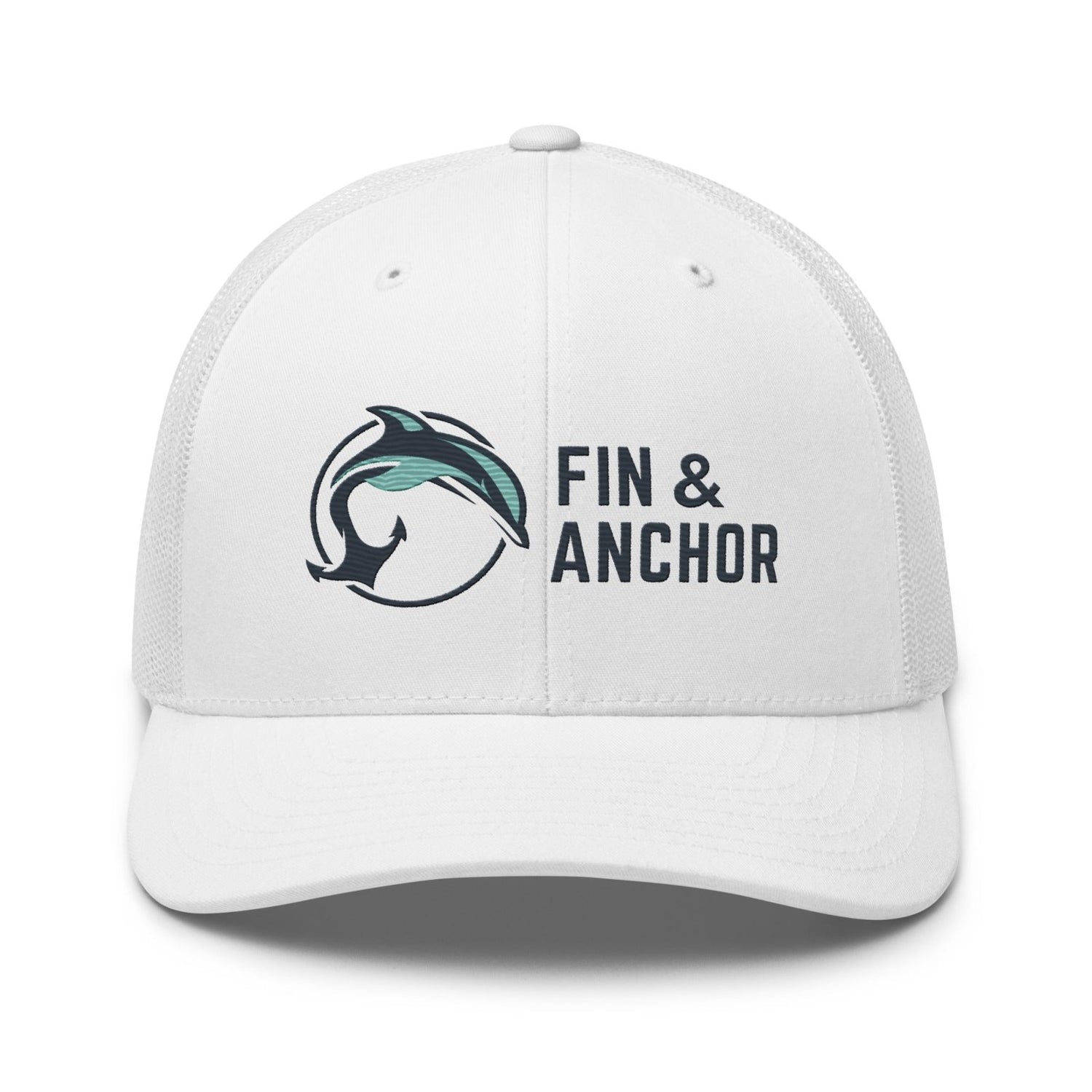 Fin &amp; Anchor Embroidered Retro Trucker Hat - White