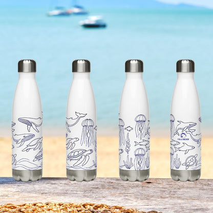 White Stainless Steel Water Bottle – Ocean Wildlife Design | Eco-Friendly, Reusable, Nautical Bottle