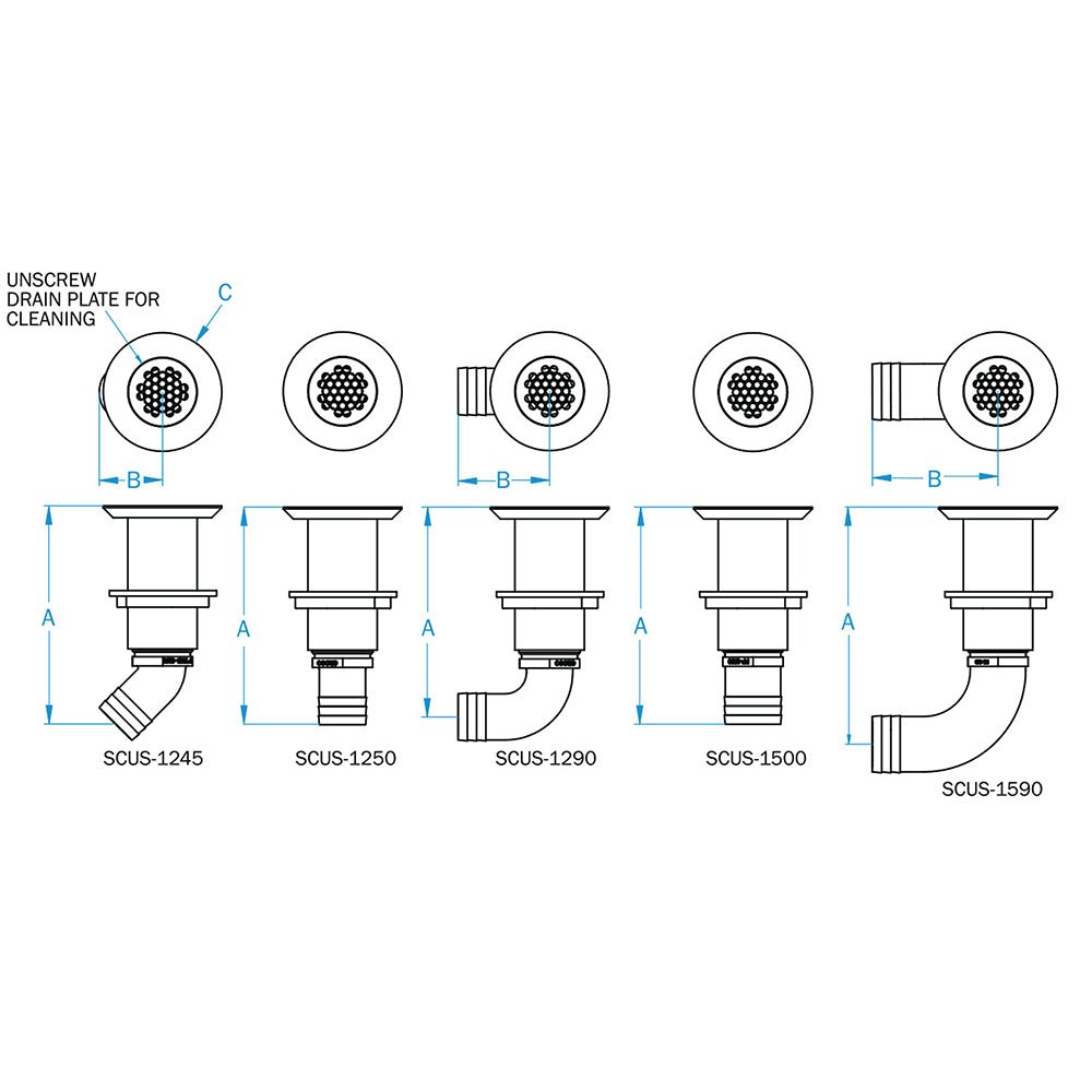 GROCO 1 - 1/2&quot; Hose Barb Stainless Straight Deck Drain [SCUS - 1500]