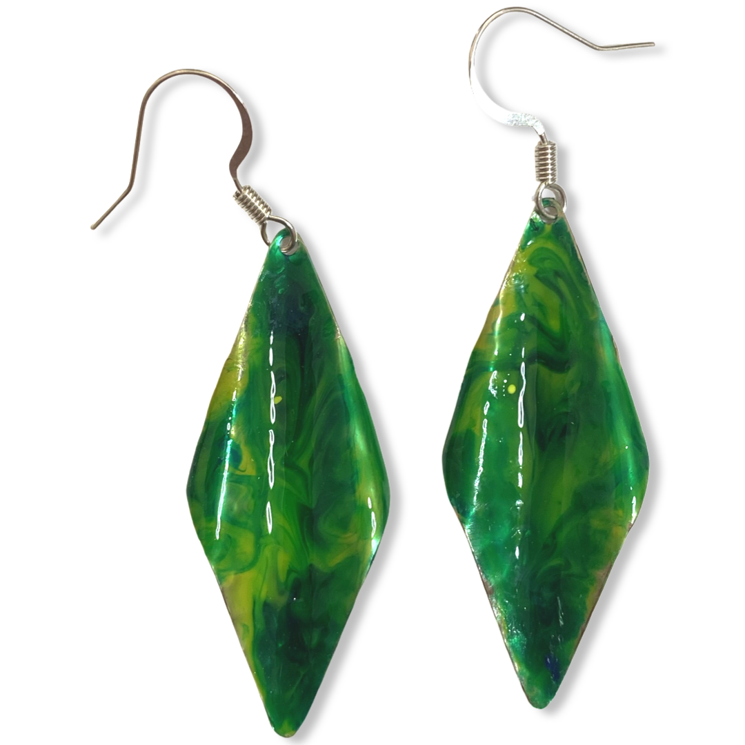 Green Yellow Marble Wavy Lures of Love Earrings
