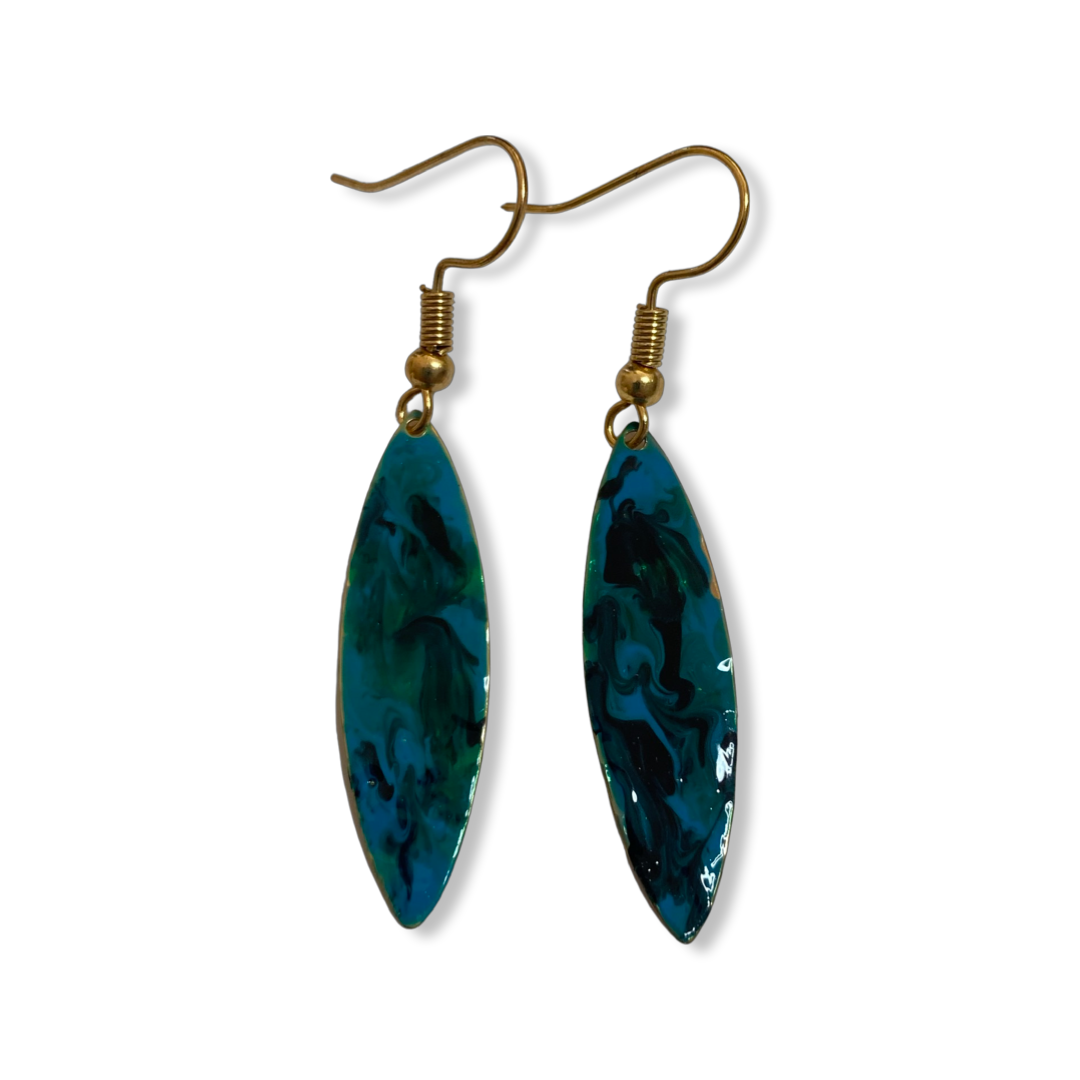 Blue Green Marble Mini Navette Lures of Love Earrings