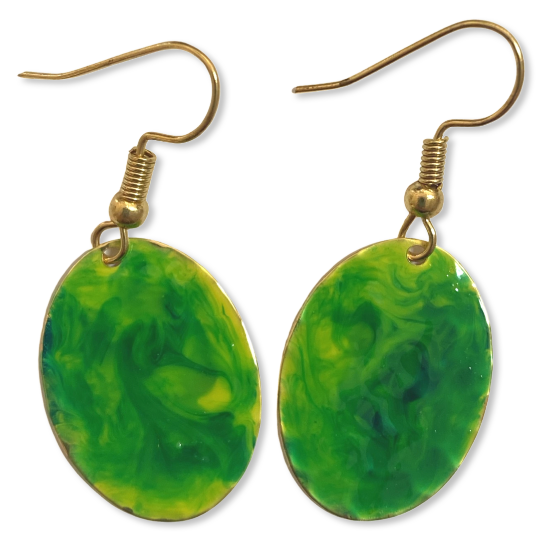 Green Yellow Marble Mini Oval Lures of Love Earrings