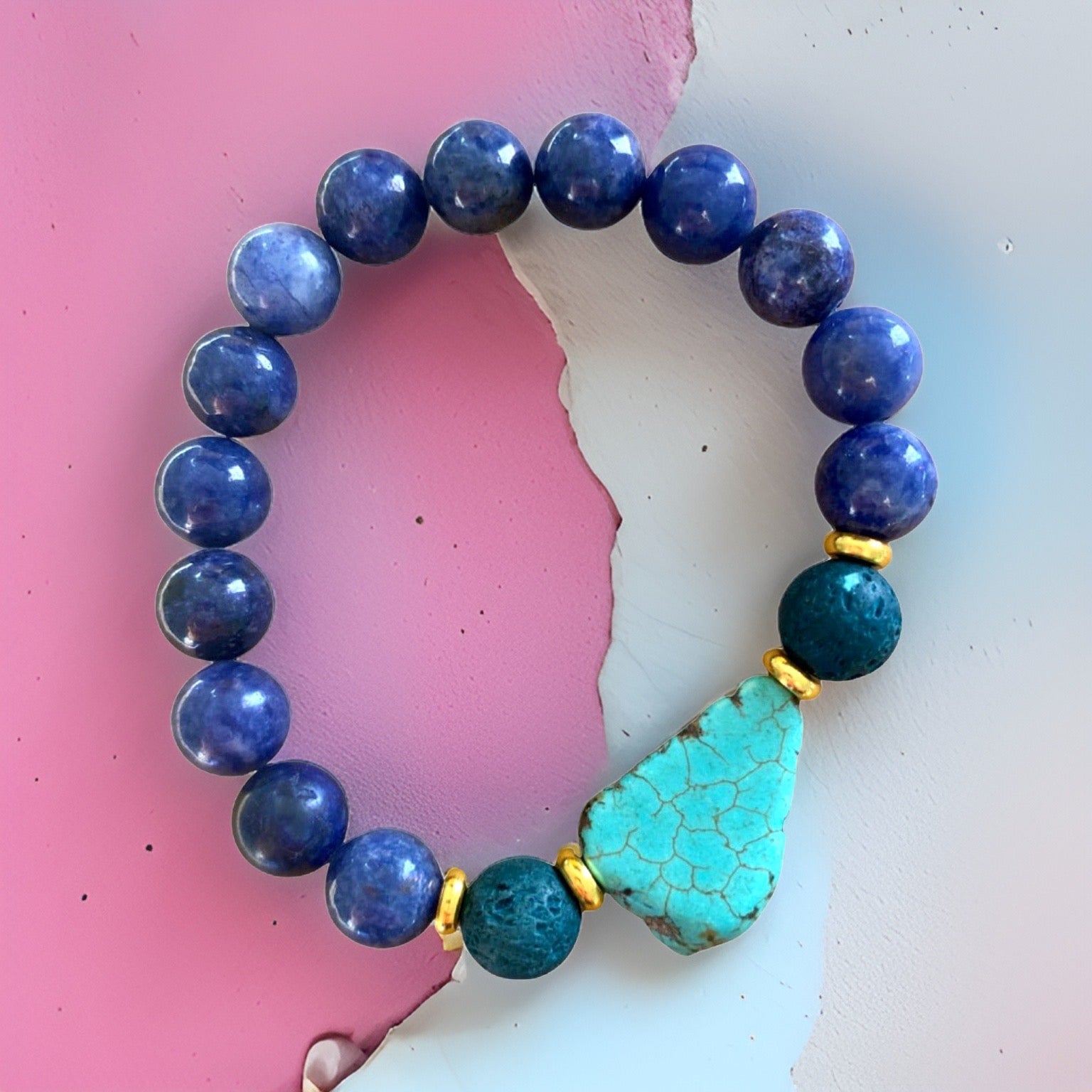 Lapis Lazuli, Lava Rock and Turquoise Stone Bracelet