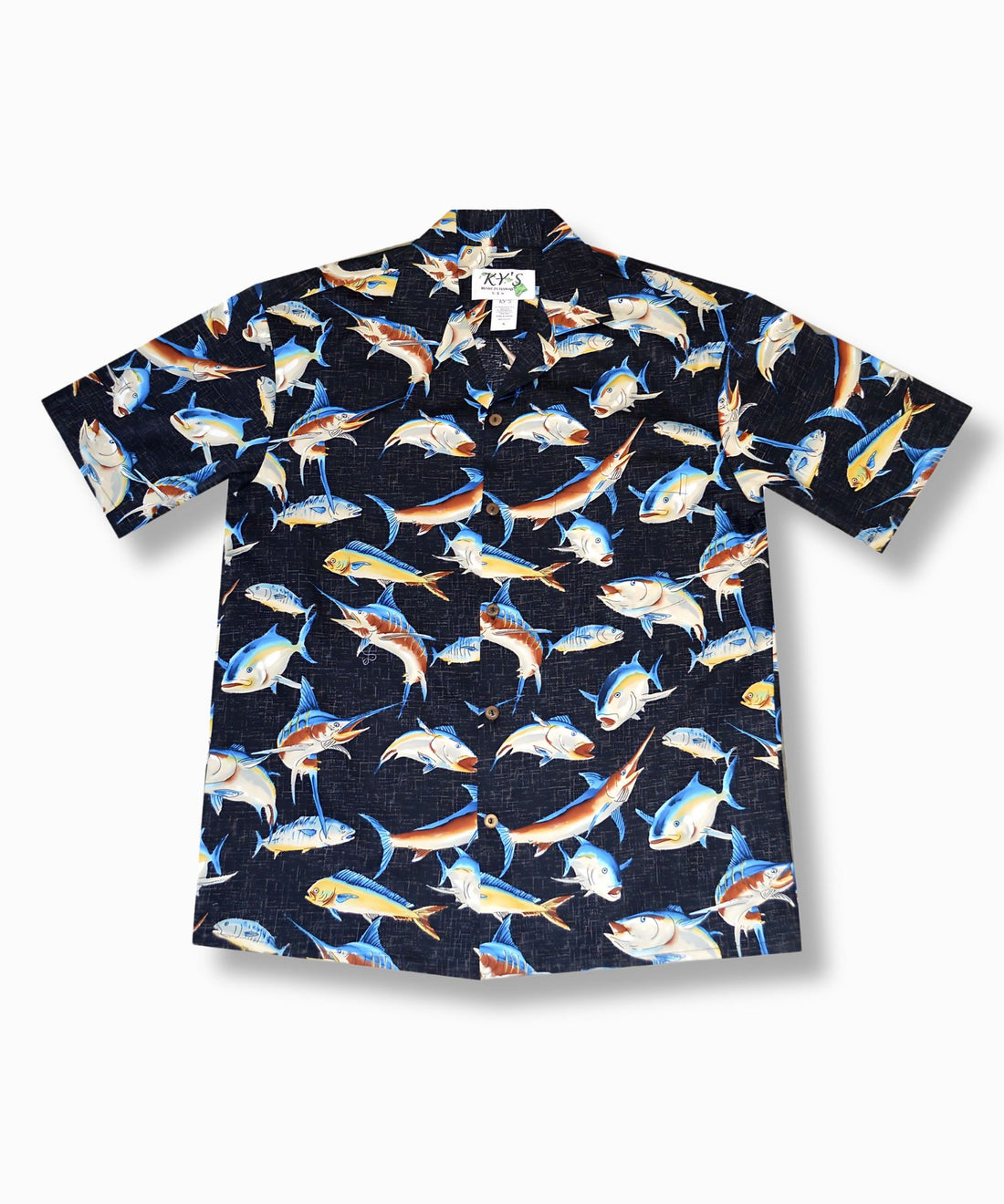 Ocean Fish Aloha Short-Sleeve Shirt with Coconut Buttons