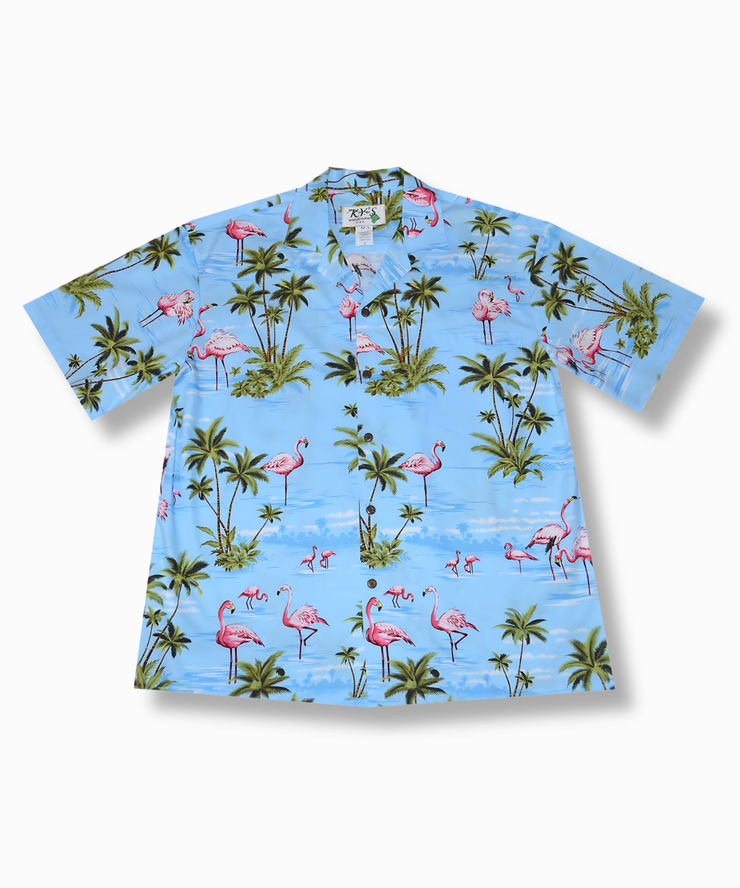 Pink Flamingo Island Aloha Short-Sleeve Shirt with Coconut Buttons