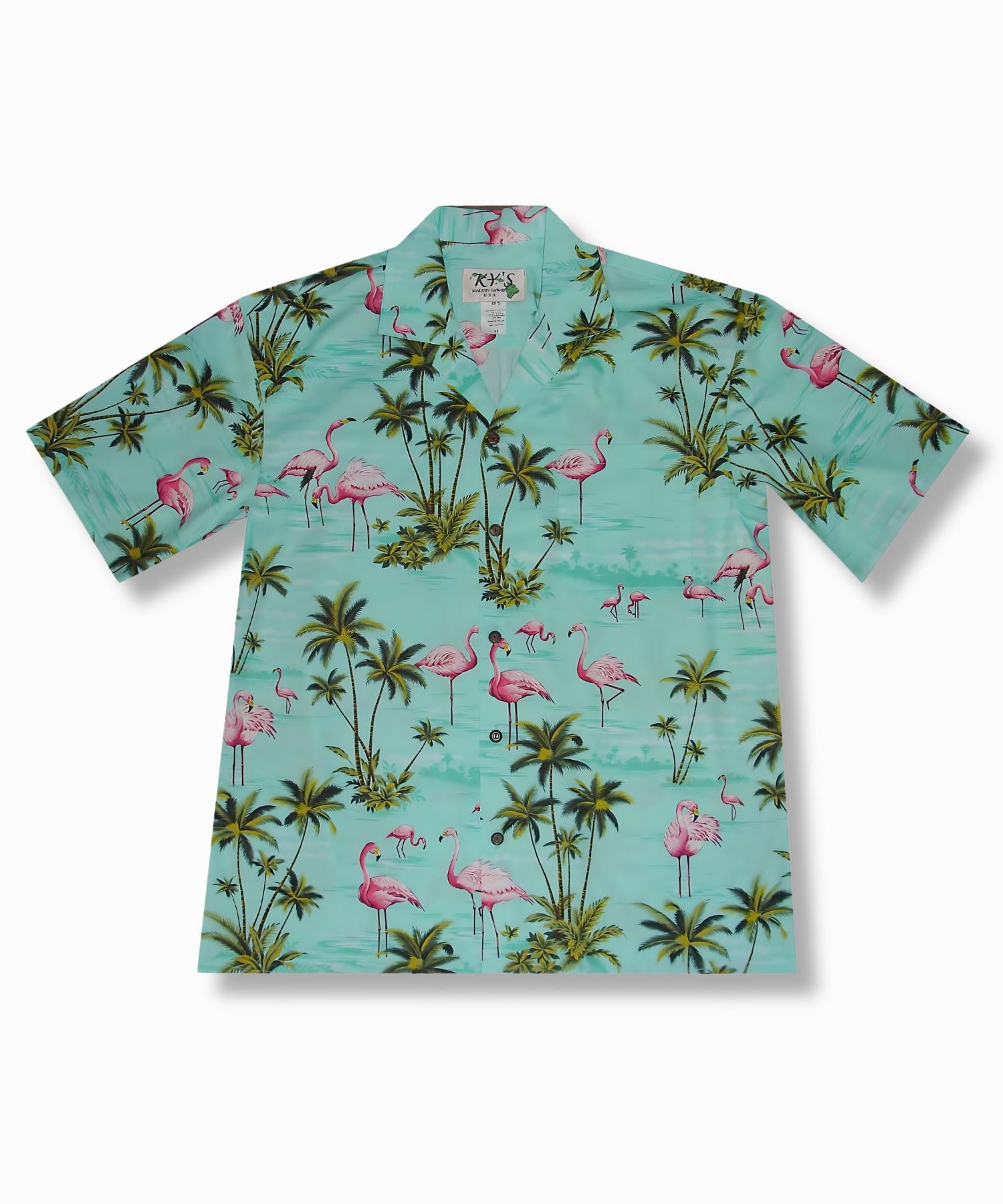 Pink Flamingo Island Aloha Short-Sleeve Shirt with Coconut Buttons