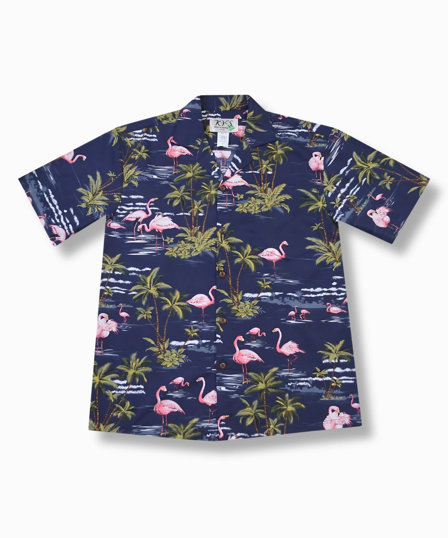 Pink Flamingo Island Aloha Short-Sleeve Shirt with Coconut Buttons