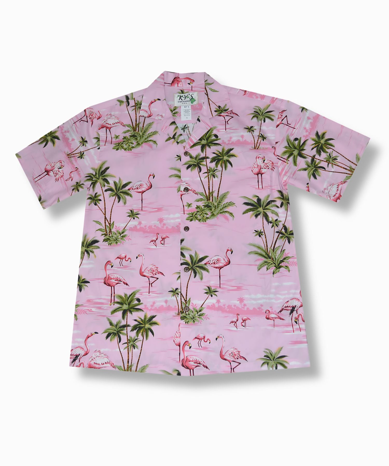 Pink Flamingo Island Aloha Short-Sleeve Shirt with Coconut Buttons