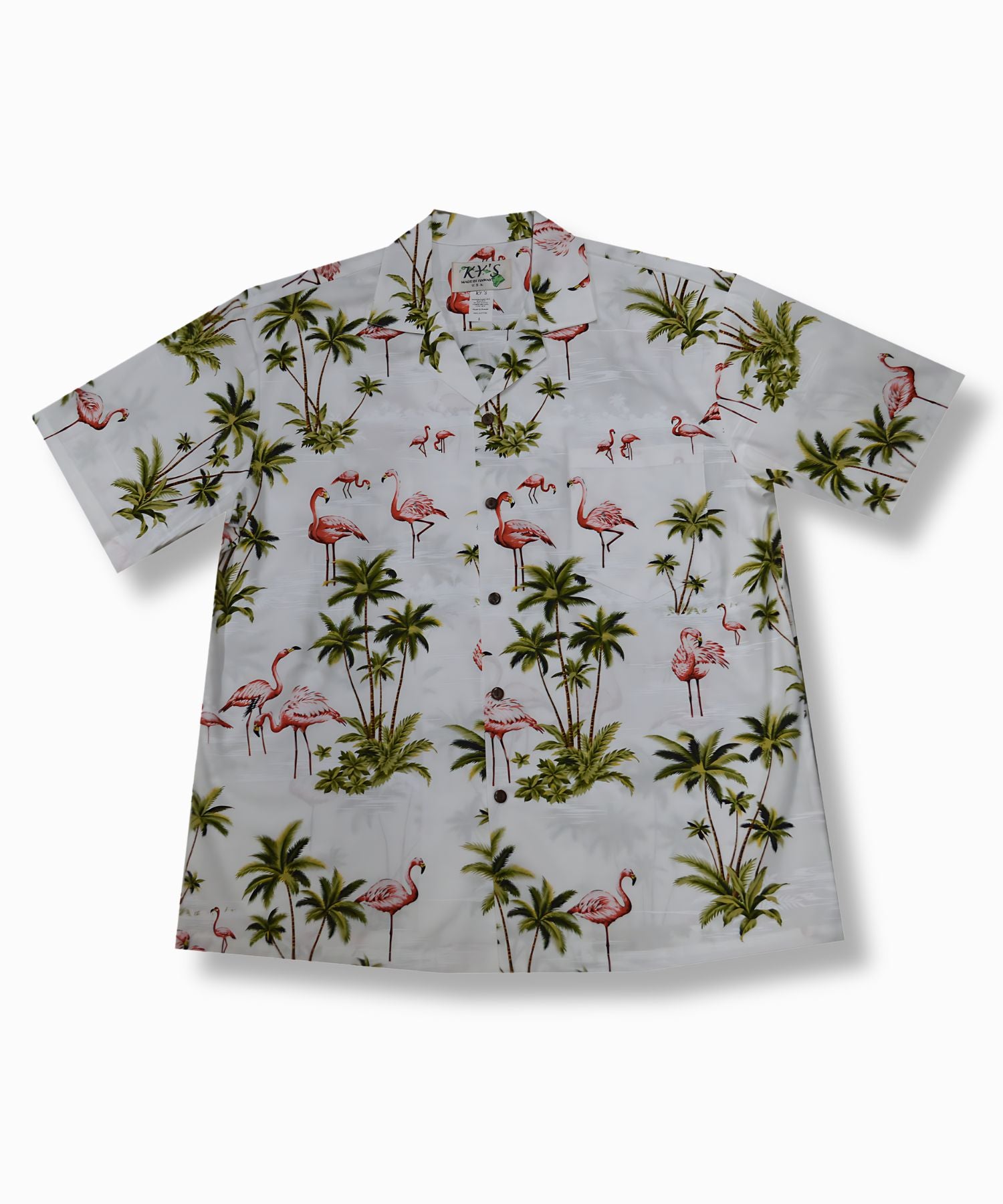 Pink Flamingo Island Aloha Short-Sleeve Shirt with Coconut Buttons