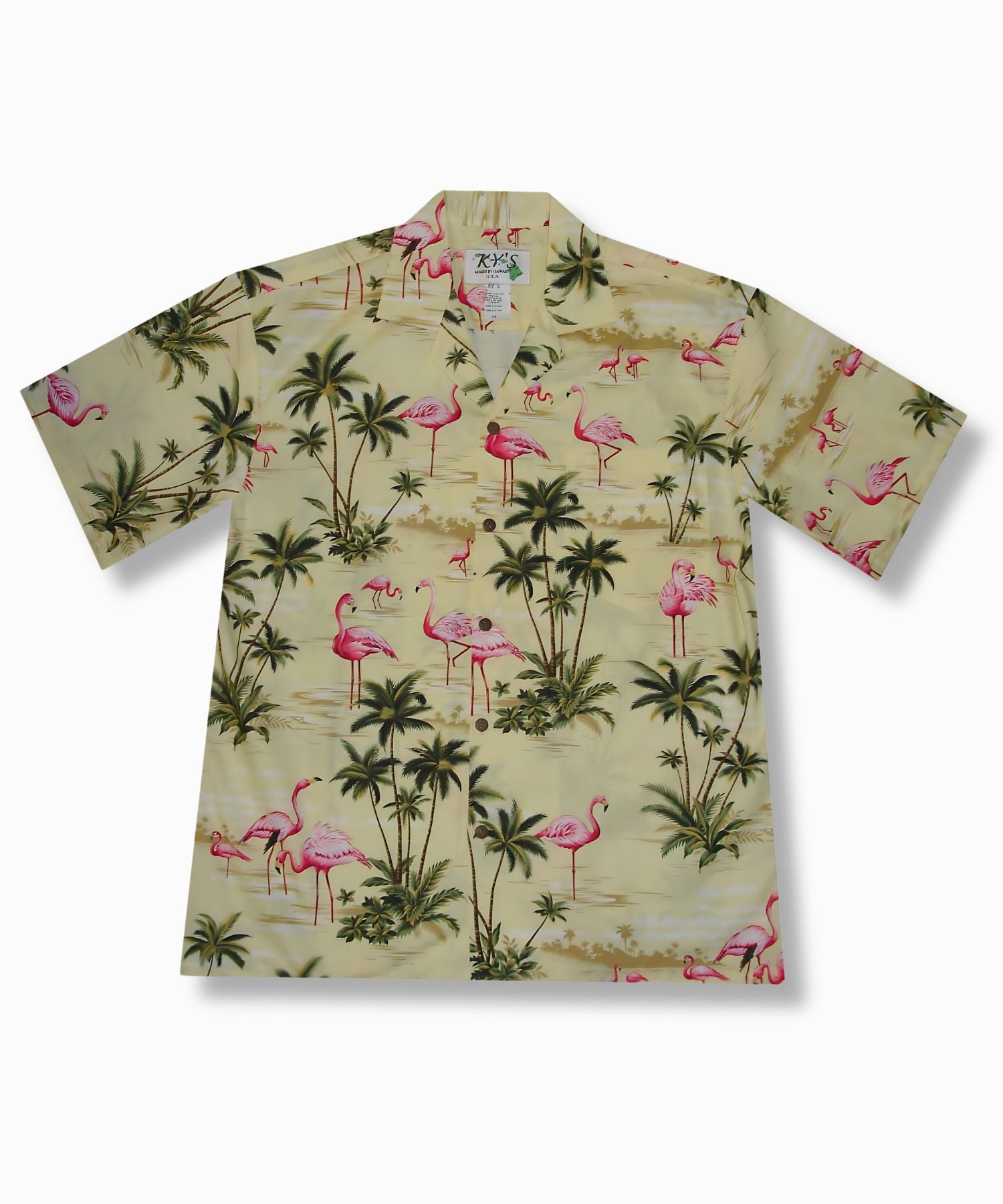 Pink Flamingo Island Aloha Short-Sleeve Shirt with Coconut Buttons