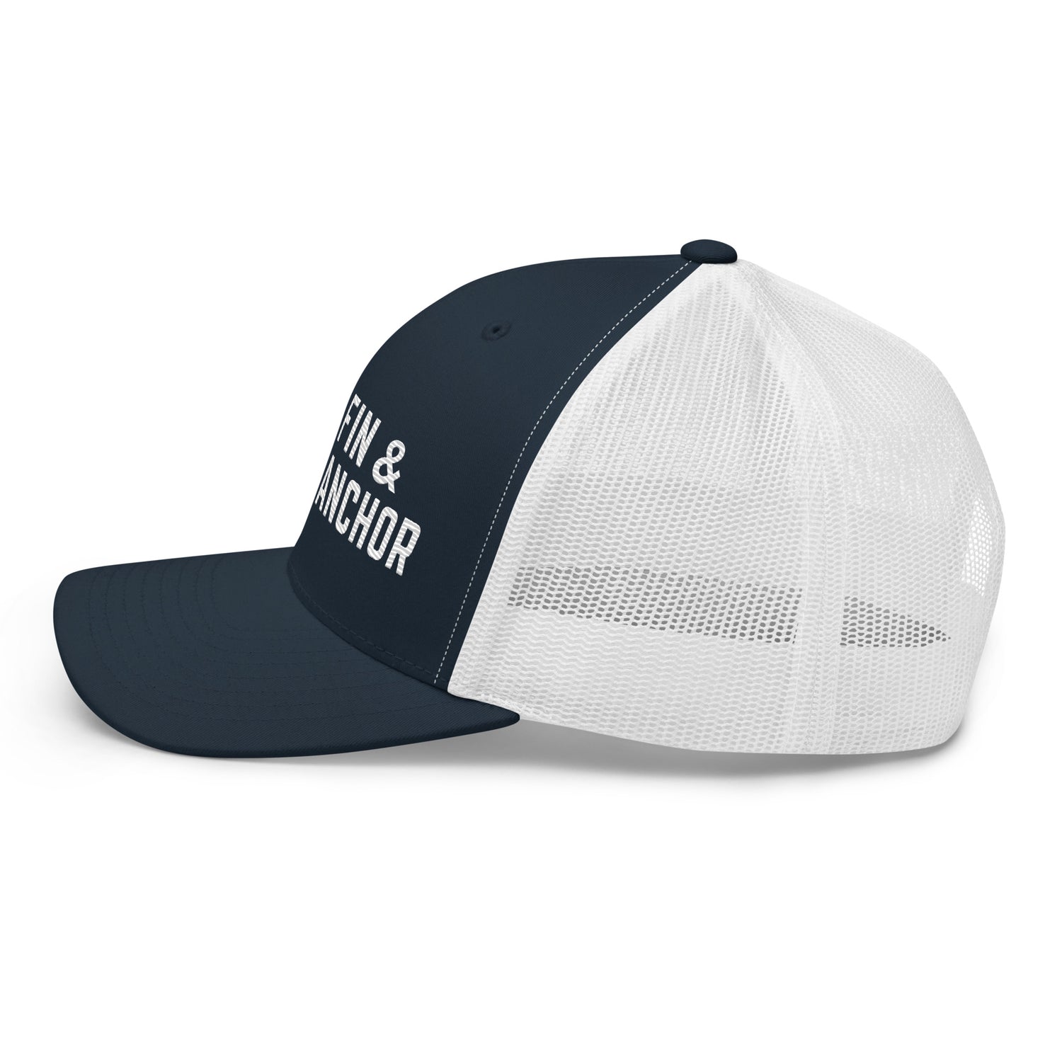 Fin &amp; Anchor Embroidered Retro Trucker Hat - Navy/White