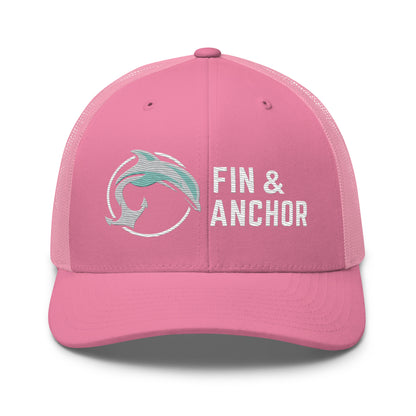 Fin &amp; Anchor Embroidered Retro Trucker Hat - Pink