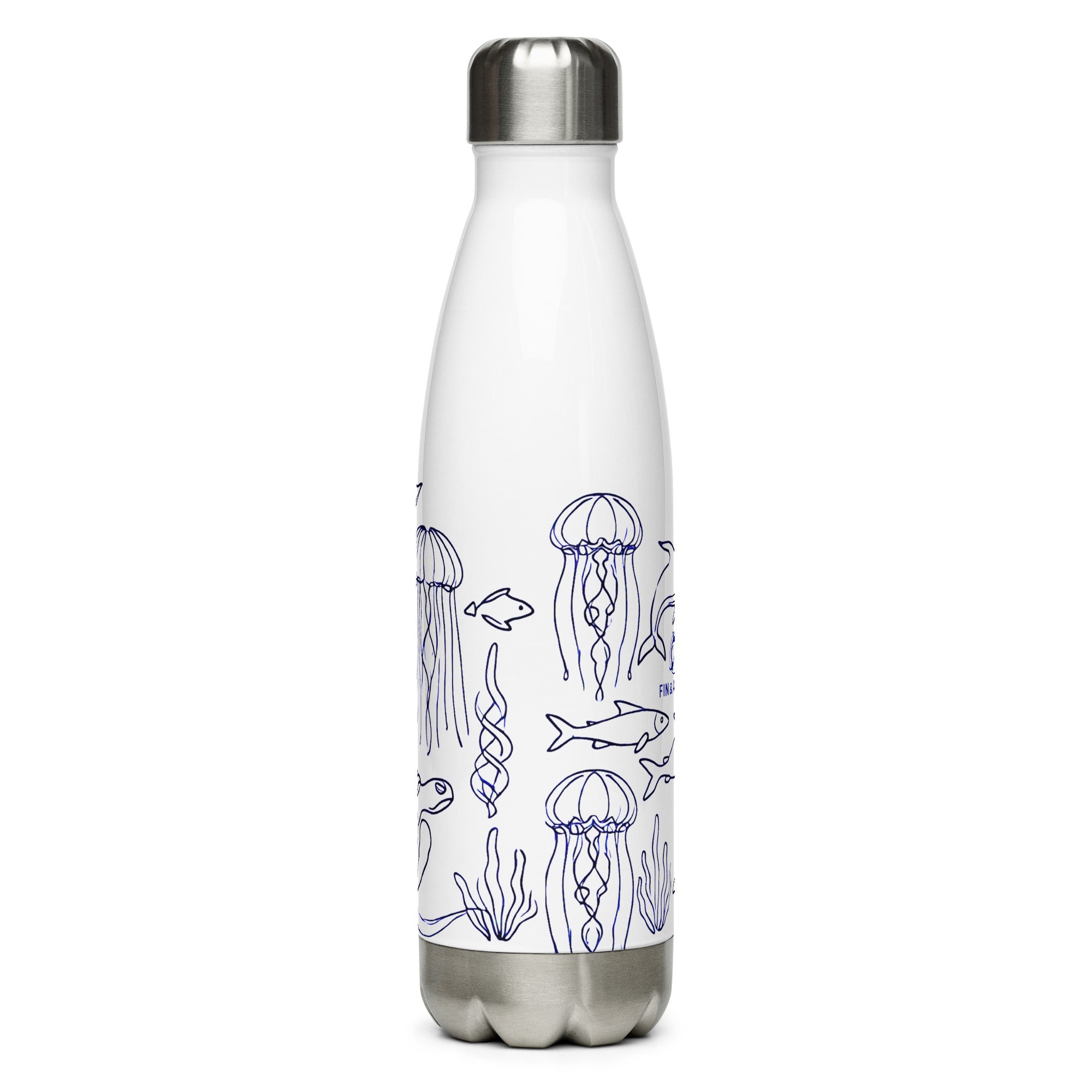 White Stainless Steel Water Bottle – Ocean Wildlife Design | Eco-Friendly, Reusable, Nautical Bottle