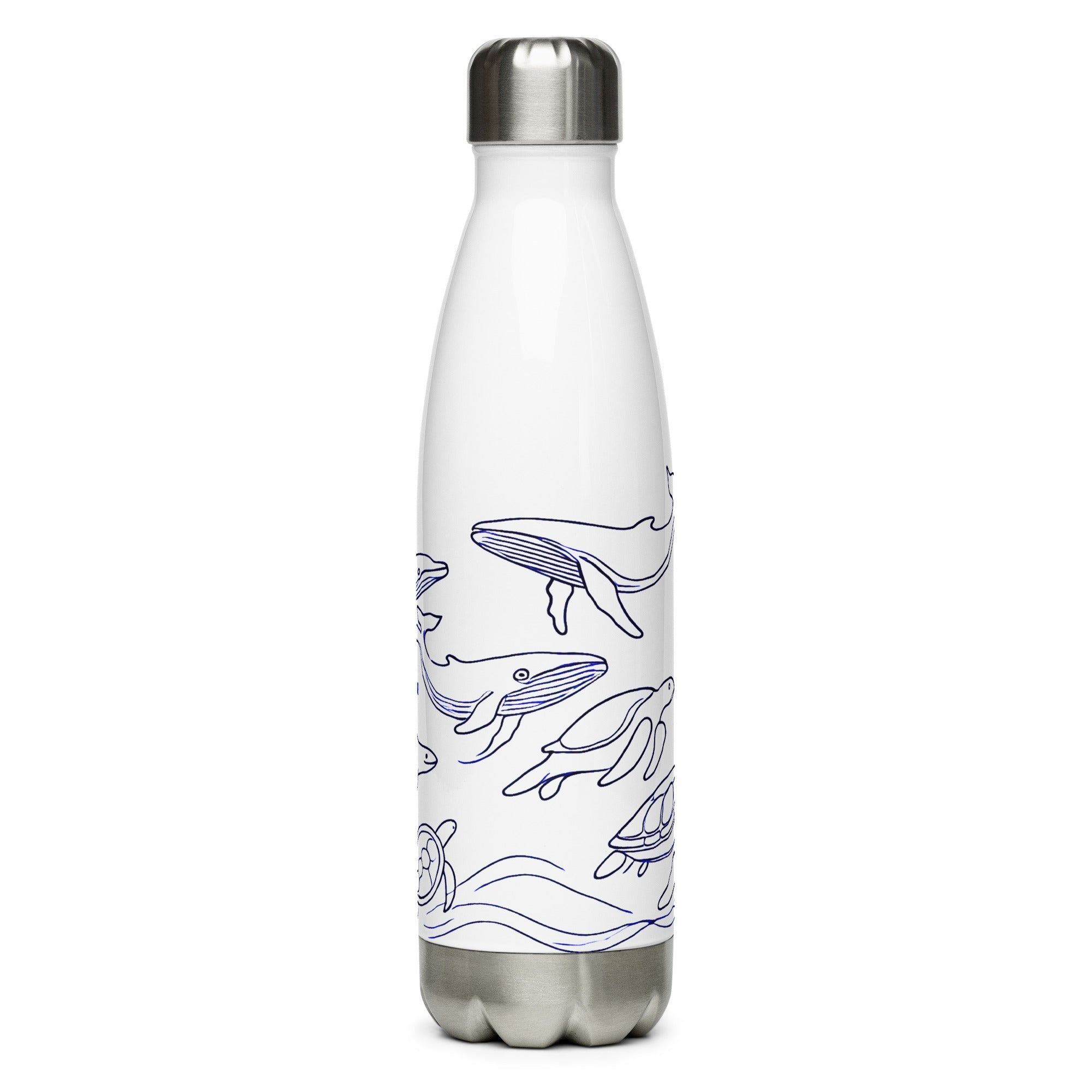 White Stainless Steel Water Bottle – Ocean Wildlife Design | Eco-Friendly, Reusable, Nautical Bottle - 0