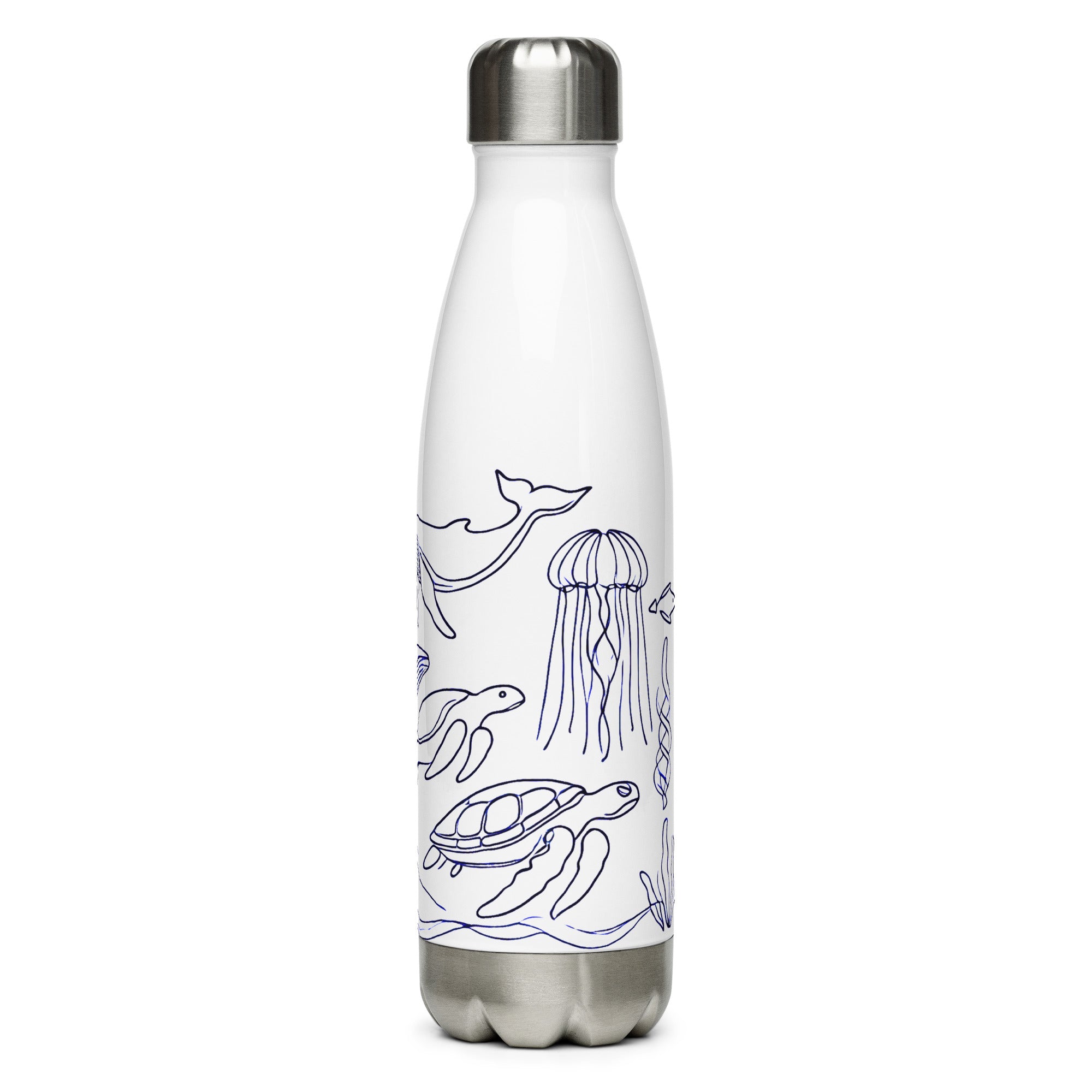 White Stainless Steel Water Bottle – Ocean Wildlife Design | Eco-Friendly, Reusable, Nautical Bottle