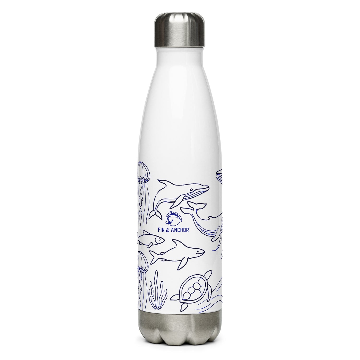 White Stainless Steel Water Bottle – Ocean Wildlife Design | Eco-Friendly, Reusable, Nautical Bottle