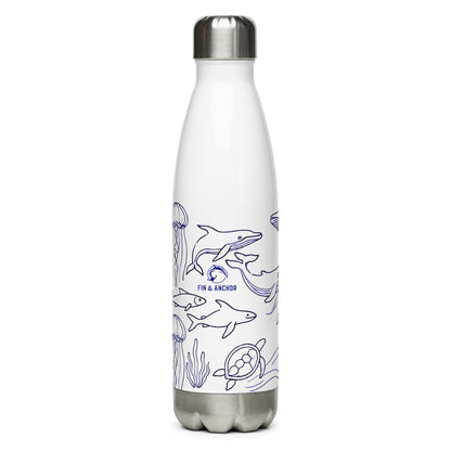 White Stainless Steel Water Bottle – Ocean Wildlife Design | Eco-Friendly, Reusable, Nautical Bottle