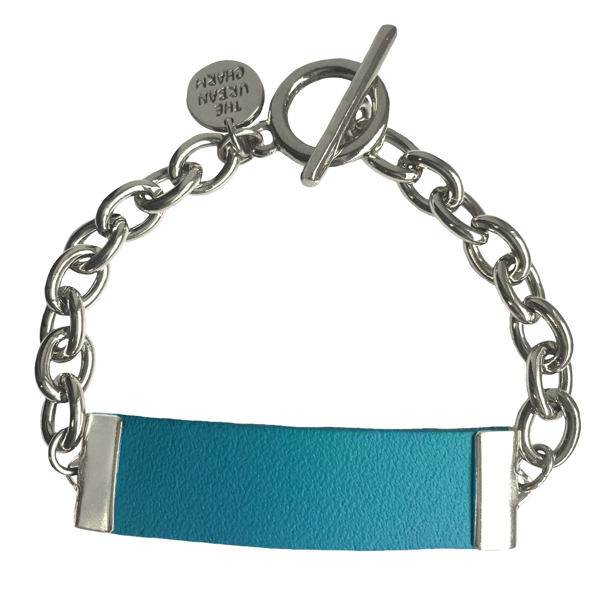 Baby Blue Leather and Chain ID Toggle Bracelet