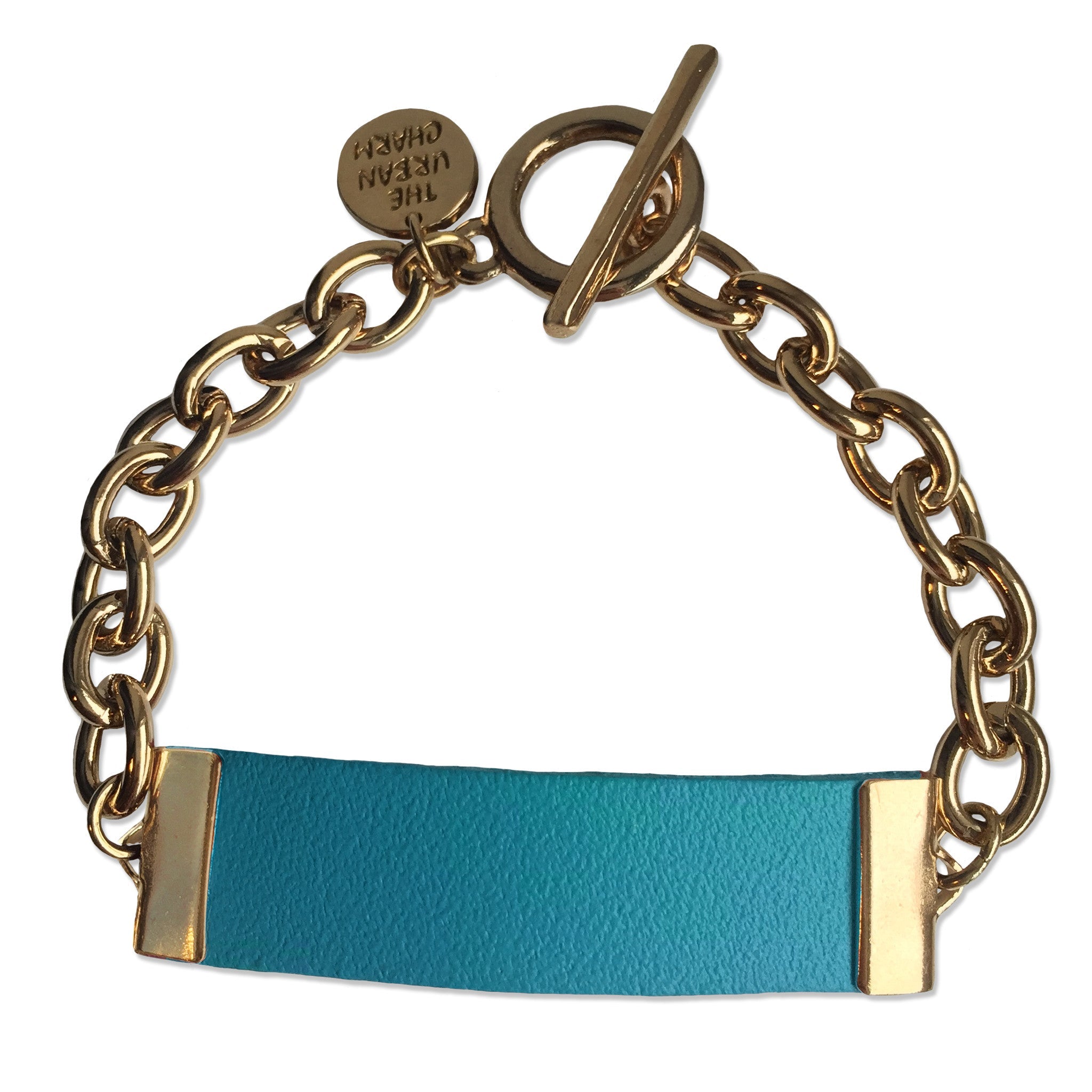 Baby Blue Leather and Chain ID Toggle Bracelet