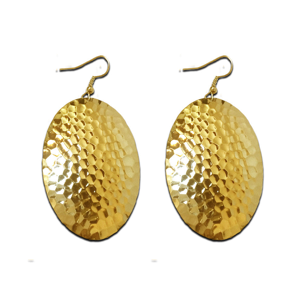 Hammered Oval Domed Dangle Earrings | 24K Gold or Sterling Silver Plated