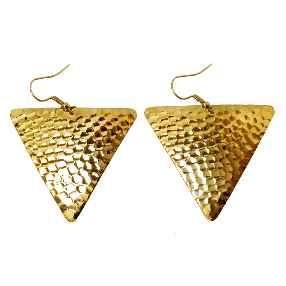 Hammered Triangle Dangle Earrings | 24K Gold or Sterling Silver Plated