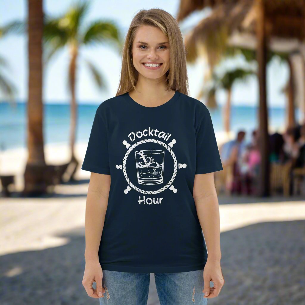 Anchor Down for Docktail Hour Unisex Tee - Navy Organic Cotton