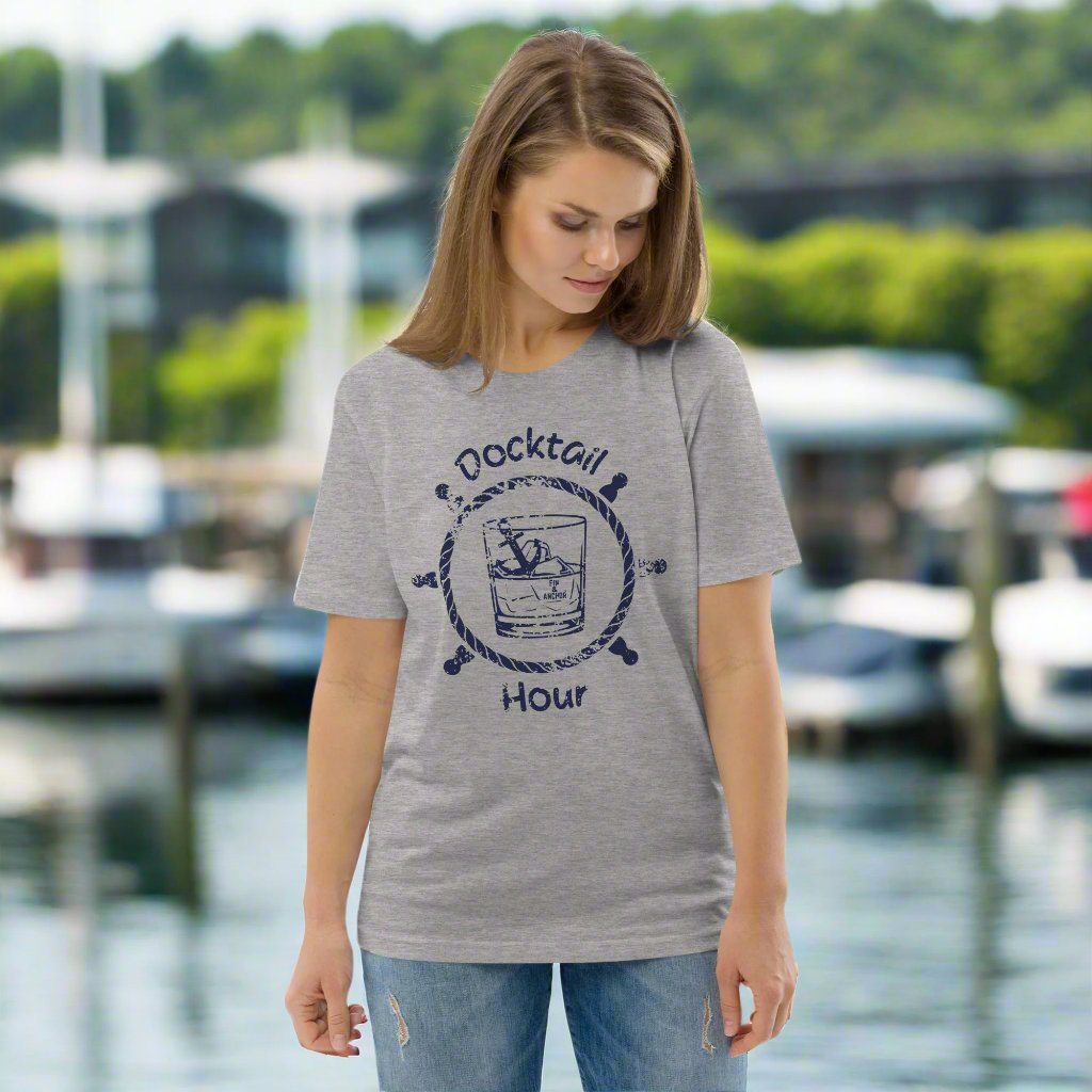 Anchor Down for Docktail Hour Unisex Tee - Heather Grey Organic Cotton